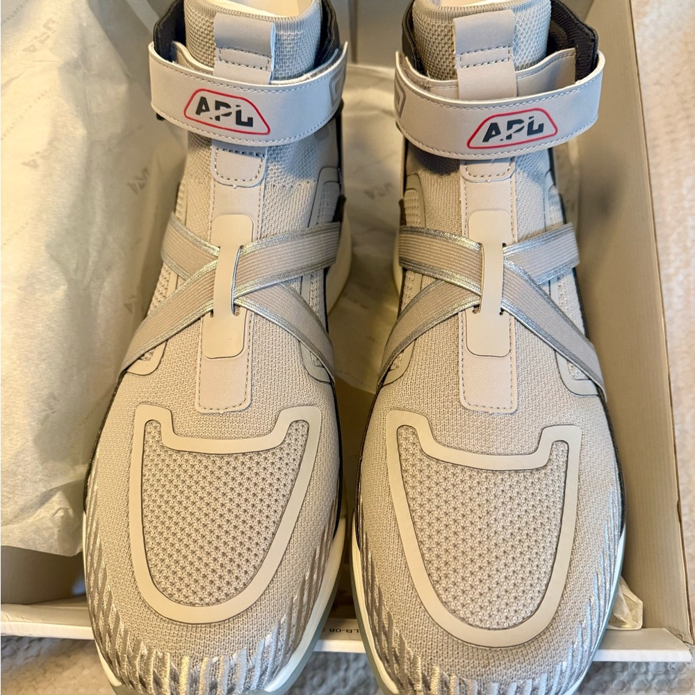 APL High-Top Sneakers in Cream and Silver